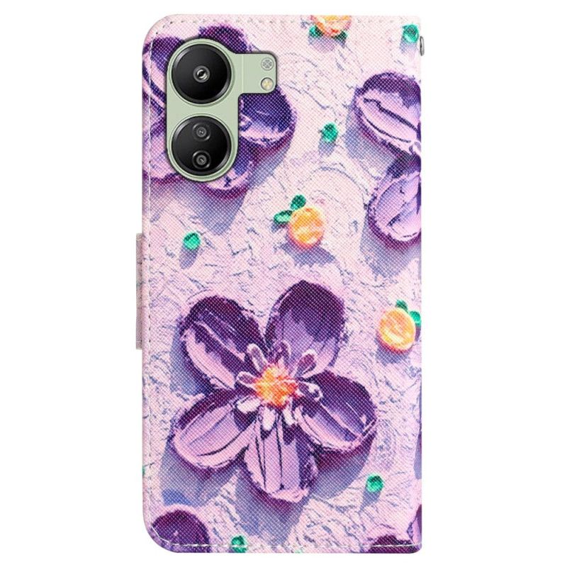 Læder Cover Poco C65 Telefon Etui Lilla Blomster Med Rem