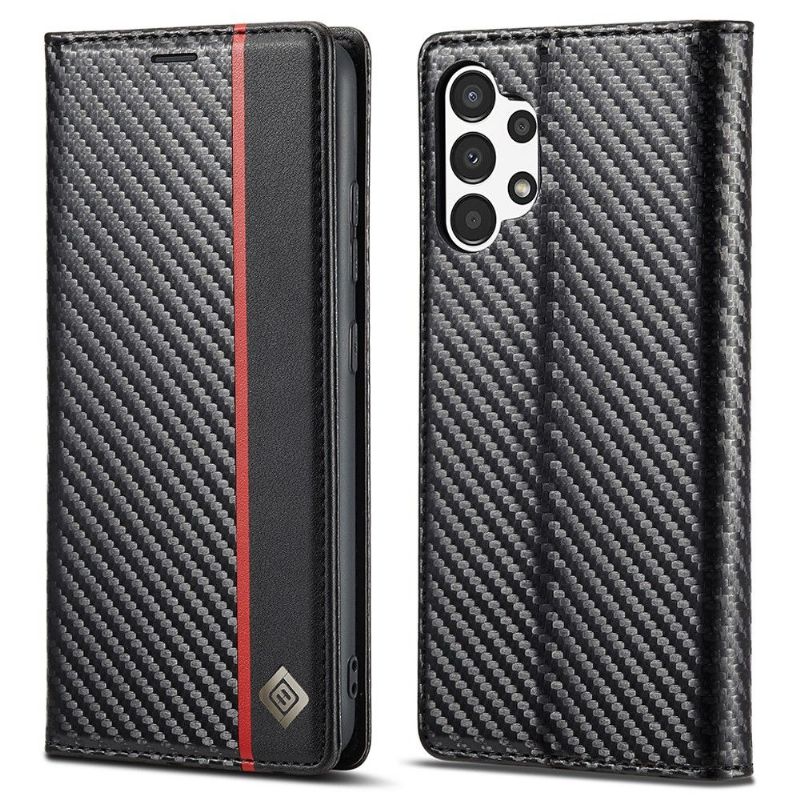 Læder Cover Samsung Galaxy A13 4G Original Carbon Fiber Læder Effekt