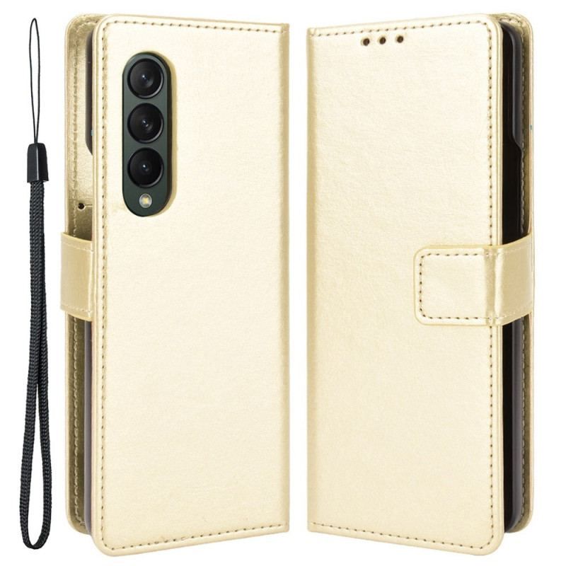 Flip Cover Samsung Galaxy Z Fold 4 Med Snor Klassisk Strappy Glat Imiteret Læder