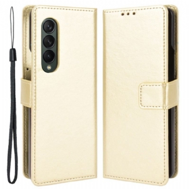 Flip Cover Samsung Galaxy Z Fold 4 Med Snor Klassisk Strappy Glat Imiteret Læder