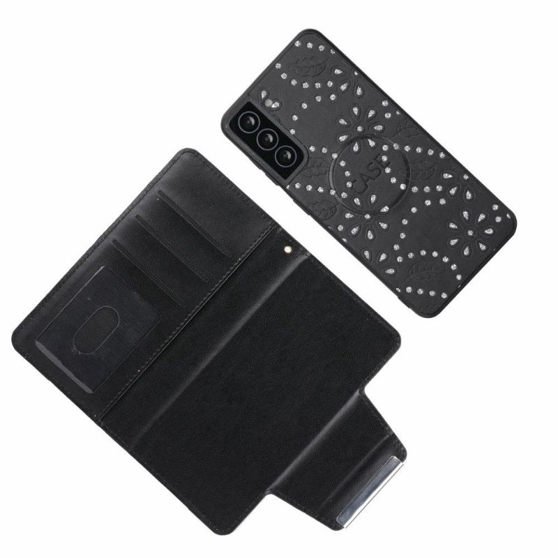 Flip Cover Samsung Galaxy S21 5G Diamantblomster