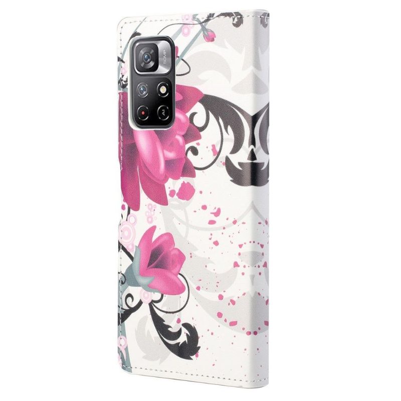 Flip Cover Poco M4 Pro 5G Anti-fald Lotusblomster