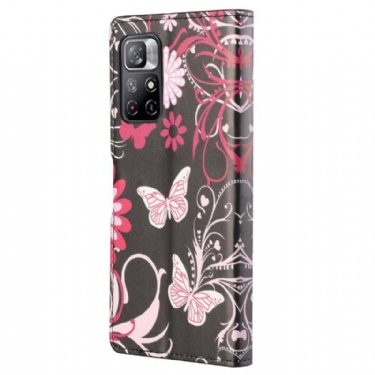 Flip Cover Poco M4 Pro 5G Sommerfugle Og Blomster