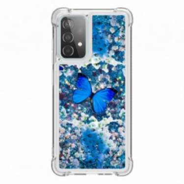 Cover Samsung Galaxy A52 4G / A52 5G / A52s 5G Glitter Blå Sommerfugle