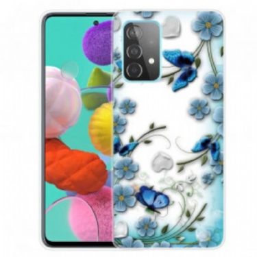 Cover Samsung Galaxy A52 4G / A52 5G / A52s 5G Retro Sommerfugle Og Blomster