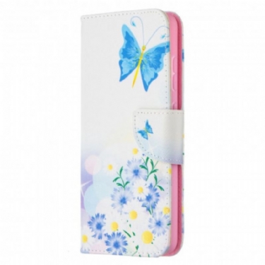 Læder Cover Samsung Galaxy A52 4G / A52 5G / A52s 5G Malede Sommerfugle Og Blomster