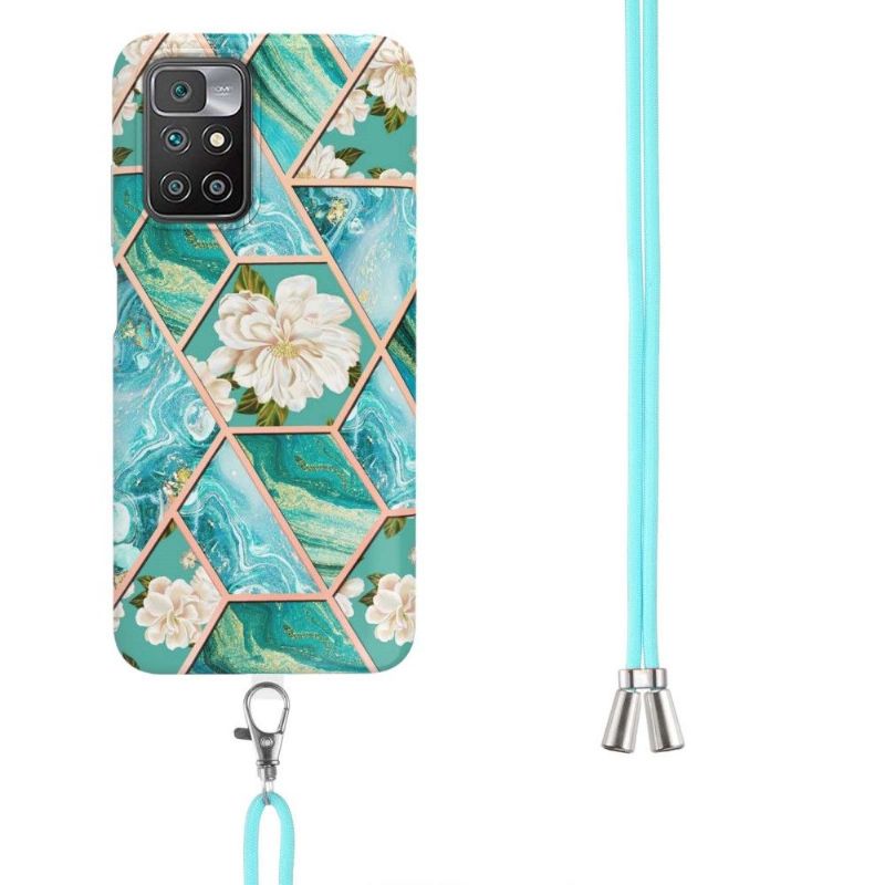 Cover Xiaomi Redmi 10 Med Snor Marmor Og Hvide Blomster