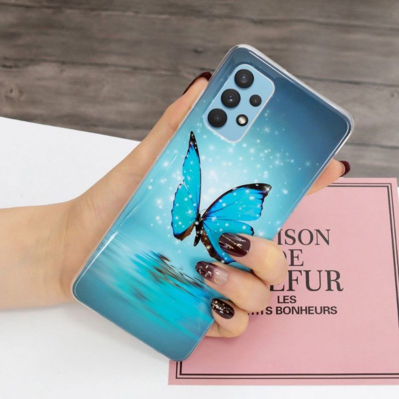 Cover Samsung Galaxy A32 4G Lysende Blå Sommerfugl