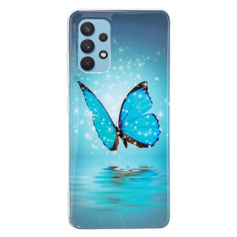 Cover Samsung Galaxy A32 4G Lysende Blå Sommerfugl