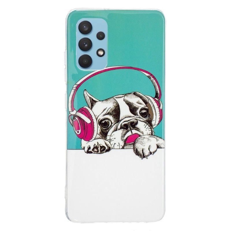 Cover Samsung Galaxy A32 4G Lysende Hund Der Lytter Til Musik