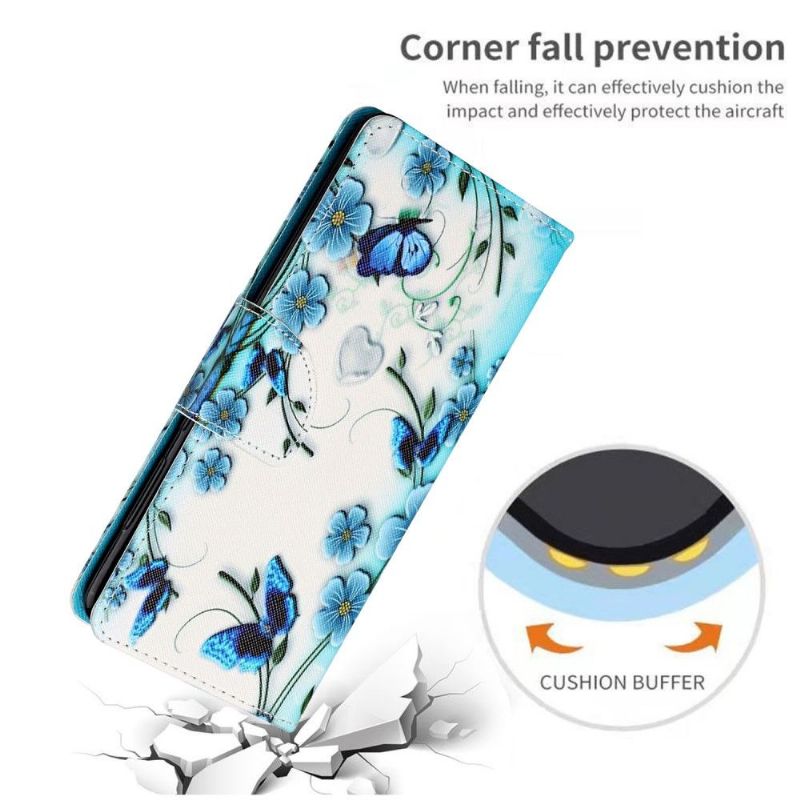 Flip Cover Samsung Galaxy A32 4G Blå Blomster Og Sommerfugle