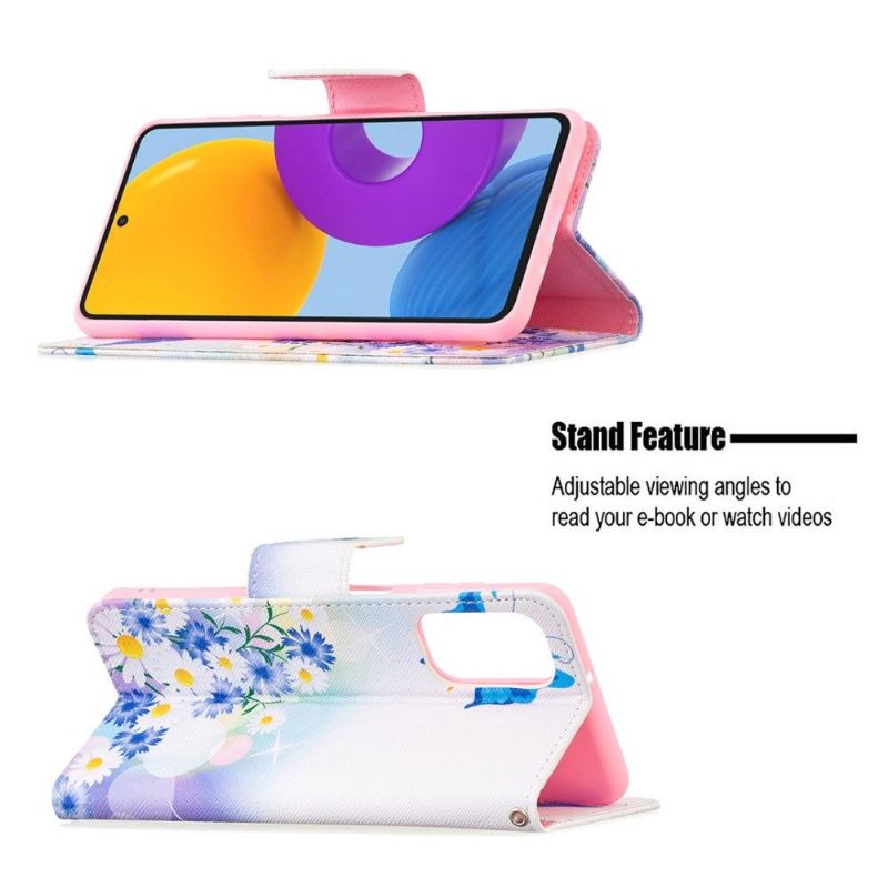 Flip Cover Samsung Galaxy M52 5G Anti-fald Sommerfugl Og Tusindfryd