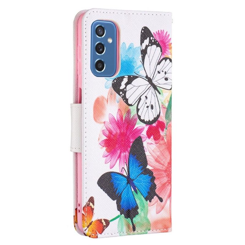 Flip Cover Samsung Galaxy M52 5G Sommerfugle Og Farverige Blomster