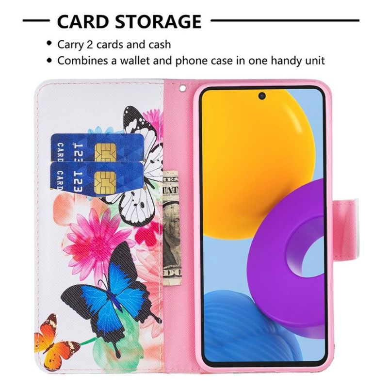 Flip Cover Samsung Galaxy M52 5G Sommerfugle Og Farverige Blomster