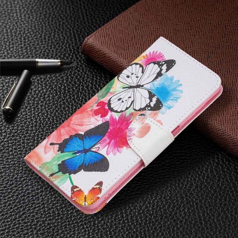 Flip Cover Samsung Galaxy M52 5G Sommerfugle Og Farverige Blomster