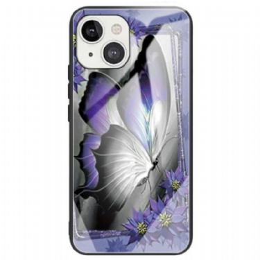 Cover iPhone 14 Lilla Sommerfugl Hærdet Glas