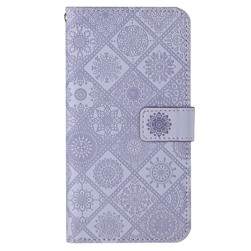 Flip Cover iPhone 14 Med Snor Rem Tapestry Mønster