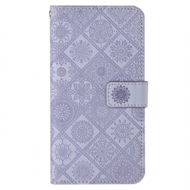 Flip Cover iPhone 14 Med Snor Rem Tapestry Mønster