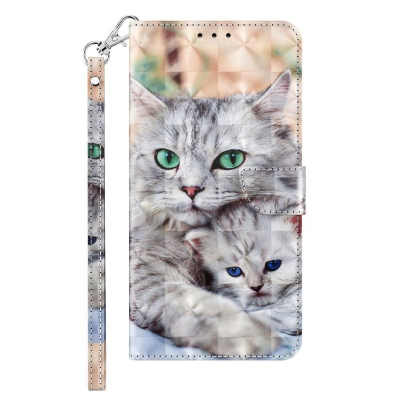 Læder Cover iPhone 14 Med Snor Kun Thong Cats
