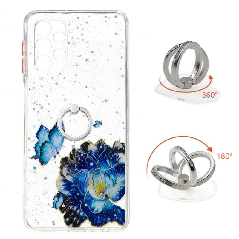 Cover Samsung Galaxy A32 5G Blå Blomster Og Sommerfugle Med Ring