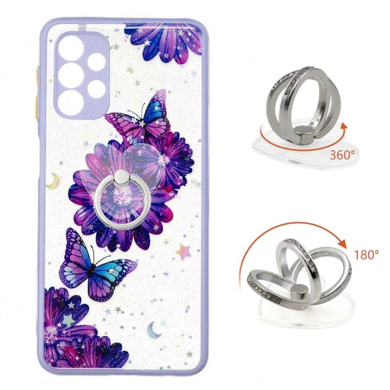 Cover Samsung Galaxy A32 5G Lilla Blomster Og Sommerfugle Med Ring