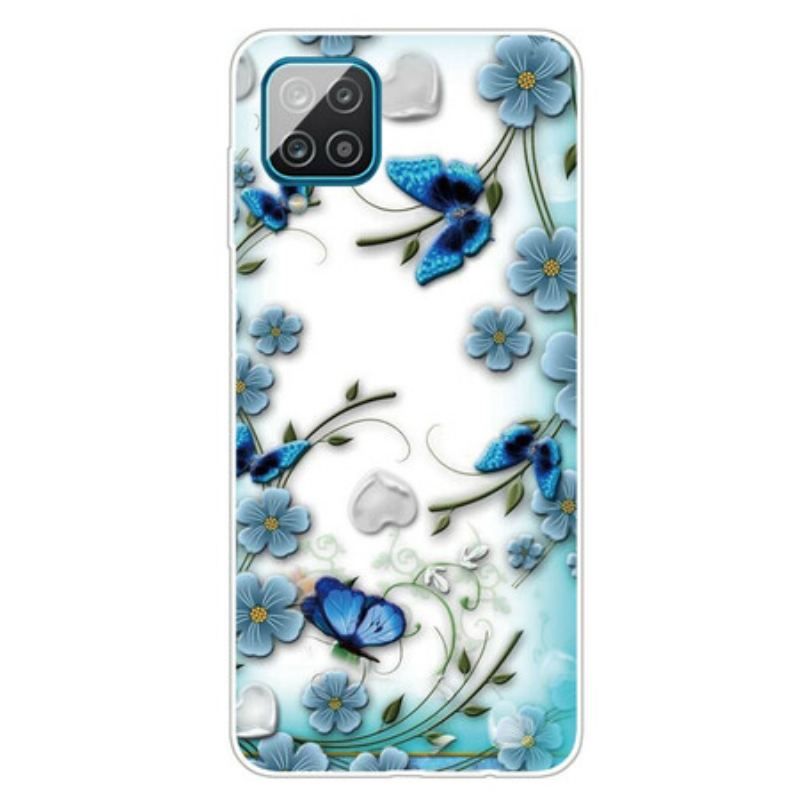 Cover Samsung Galaxy M12 / A12 Sømløse Retro Sommerfugle Og Blomster