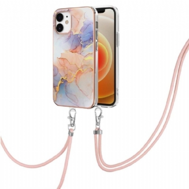 Mobilcover iPhone 12 / 12 Pro Med Snor Farvet Marmor
