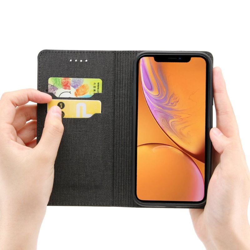 Mobilcover iPhone XR Flip Cover Kortholder Stofeffekt