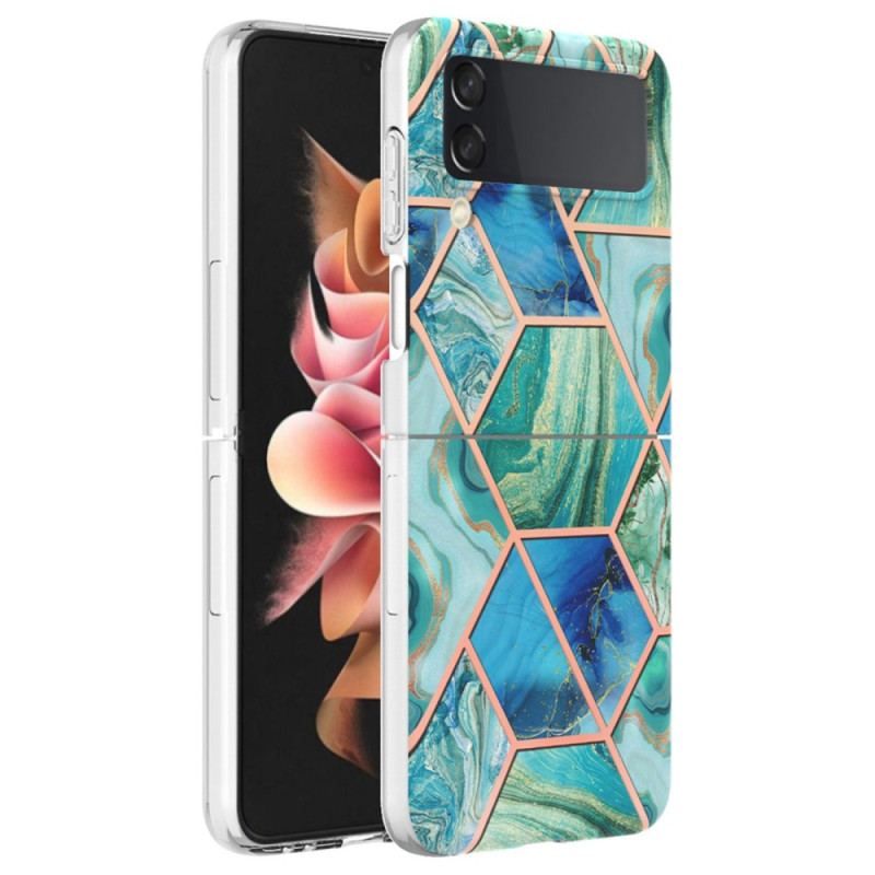 Cover Samsung Galaxy Z Flip 4 Flip Cover Geometrisk Marmor