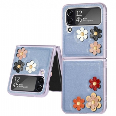 Cover Samsung Galaxy Z Flip 4 Flip Cover Imiteret Læder Blomster