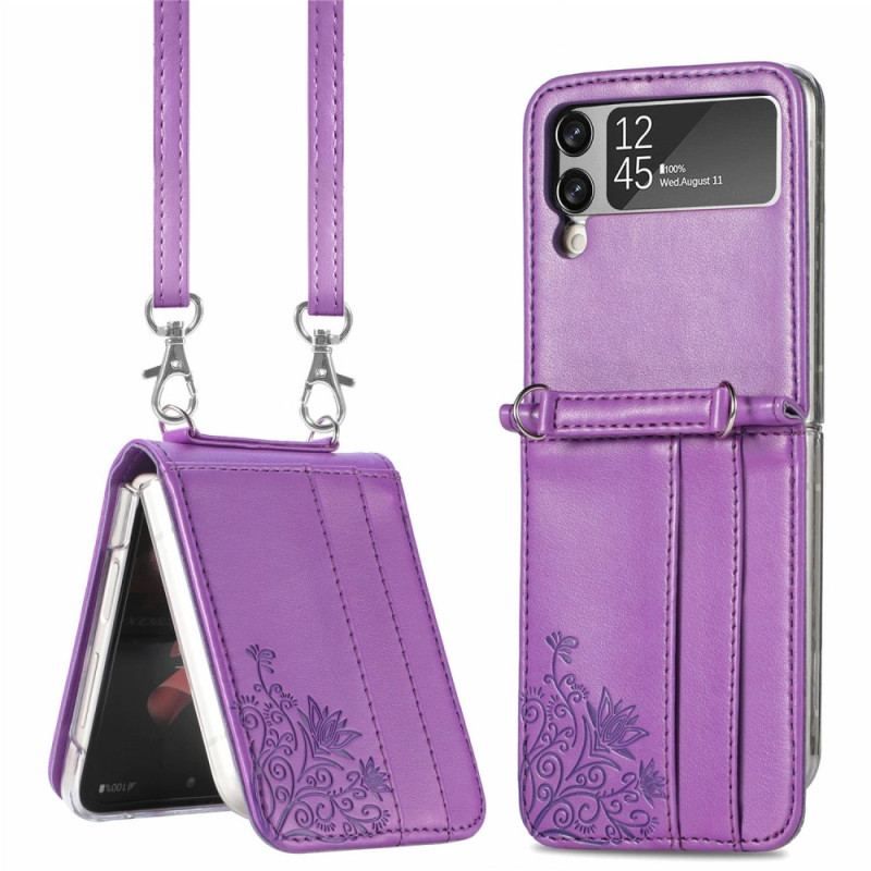 Cover Samsung Galaxy Z Flip 4 Flip Cover Skulderrem Blomster