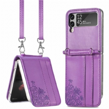 Cover Samsung Galaxy Z Flip 4 Flip Cover Skulderrem Blomster