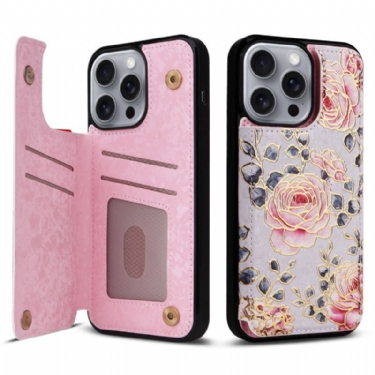 Cover iPhone 16 Pro Max Telefon Etui Rfid-blokerende Blomsterkortholder