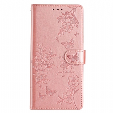 Læder Cover iPhone 16 Pro Max Telefon Etui Blomster Og Sommerfugle