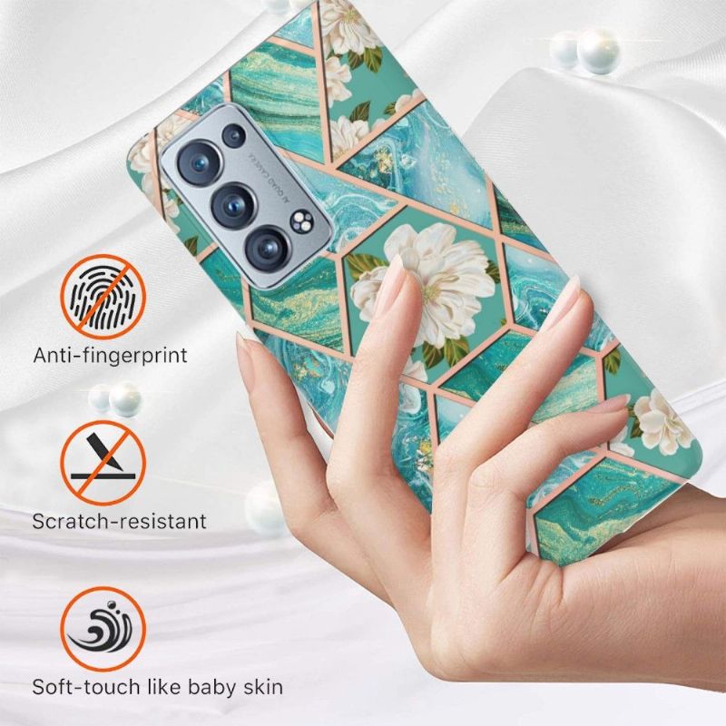 Cover Oppo Reno 6 Pro 5G Marmor Og Hvide Blomster