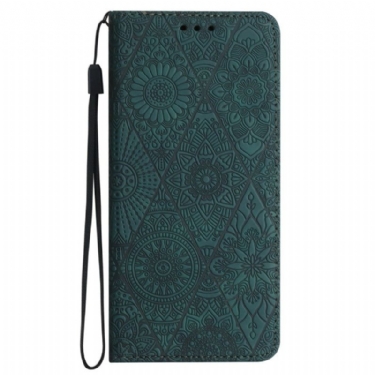 Flip Cover Samsung Galaxy A16 5g Blomstermønster Og Rem