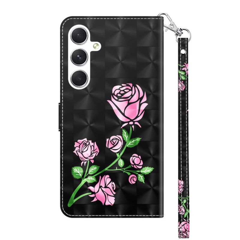 Flip Cover Samsung Galaxy A16 5g Lyserøde Blomster Med Rem