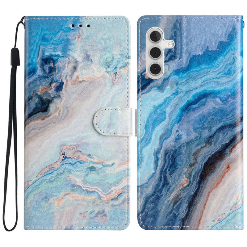 Læder Cover Samsung Galaxy A16 5g Telefon Etui Blåt Marmormønster