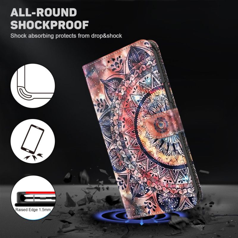 Læder Cover Samsung Galaxy A16 5g Telefon Etui Farverig Mandala Med Rem