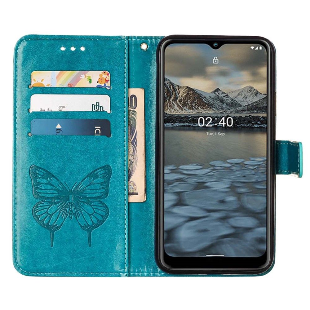 Læder Cover Nokia 2.4 Sommerfugleblomst Kortholder