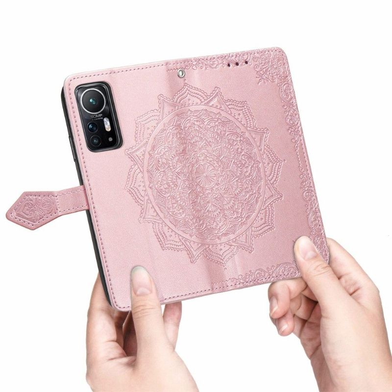 Flip Cover Xiaomi 12 Hemming Præget Imiteret Læder Mandala