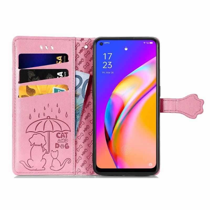 Læder Cover Oppo A94 5G Prægede Dyrs Lædereffekt