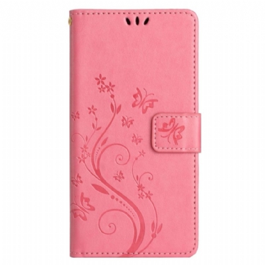 Flip Cover Samsung Galaxy S24 Fe Sommerfugle Og Blomstermønster