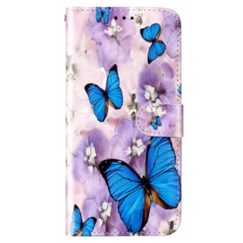 Flip Cover Samsung Galaxy S23 Plus 5G Med Snor Farverige Thong Sommerfugle