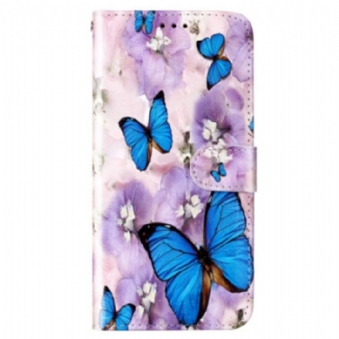 Flip Cover Samsung Galaxy S23 Plus 5G Med Snor Farverige Thong Sommerfugle