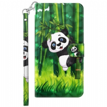 Flip Cover Samsung Galaxy S23 Plus 5G Med Snor Panda Og Bambus Med Snor