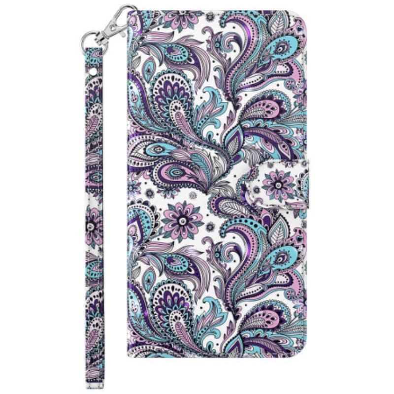 Flip Cover Samsung Galaxy S23 Plus 5G Med Snor Strappy Paisley Mønster