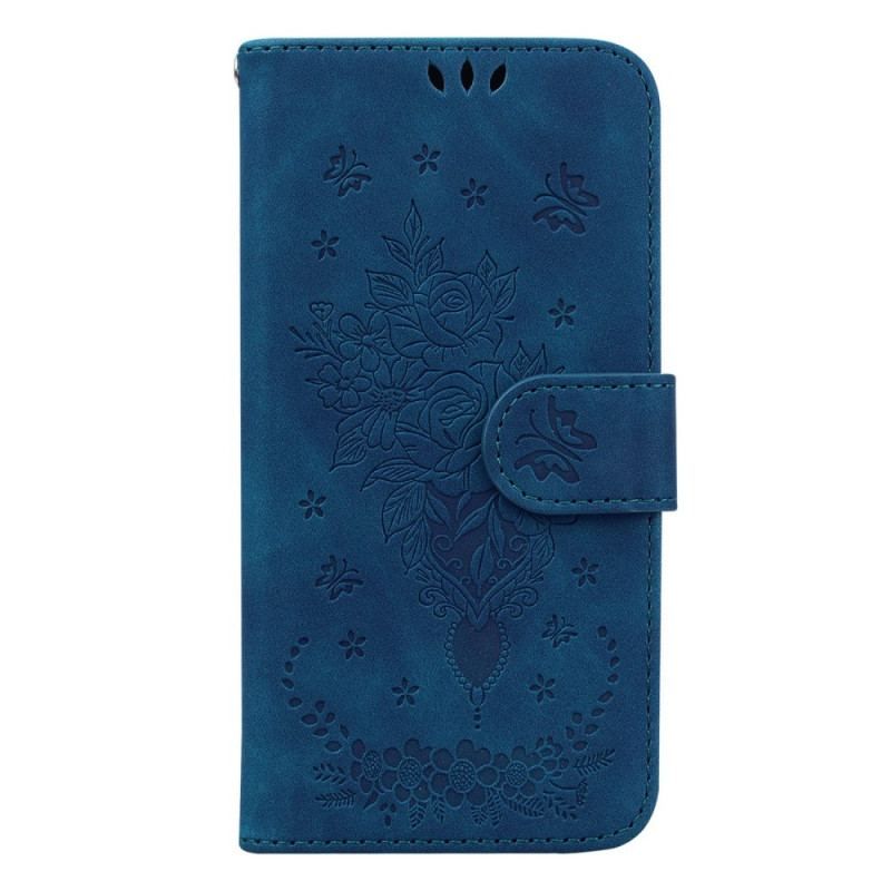 Flip Cover Samsung Galaxy S23 Plus 5G Med Snor Strappy Roser Og Sommerfugle