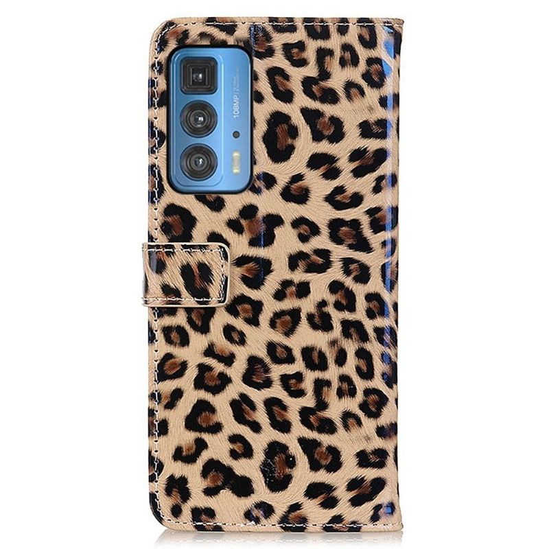 Flip Cover Motorola Edge 20 Pro Anti-fald Leopardstil I Imiteret Læder