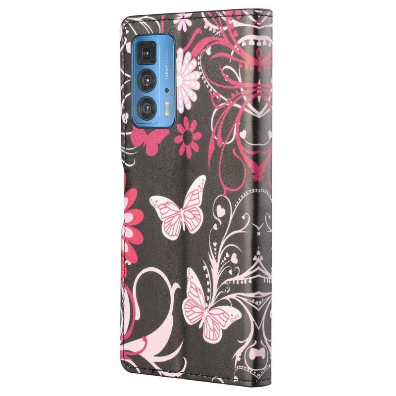 Flip Cover Motorola Edge 20 Pro Sommerfugle Og Blomster